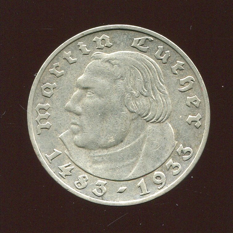  3. Reich Martin Luther 2 RM von 1933 A   