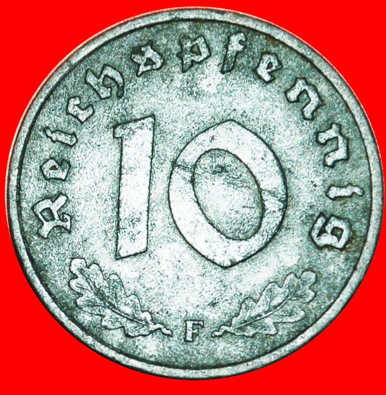 ⰊSWASTIKA:GERMANY★10 REICHSPFENNIGS 1942F WUERTTEMBERG★THIRD REICH 1933–1945★LOW START ★ NO RESERVE!