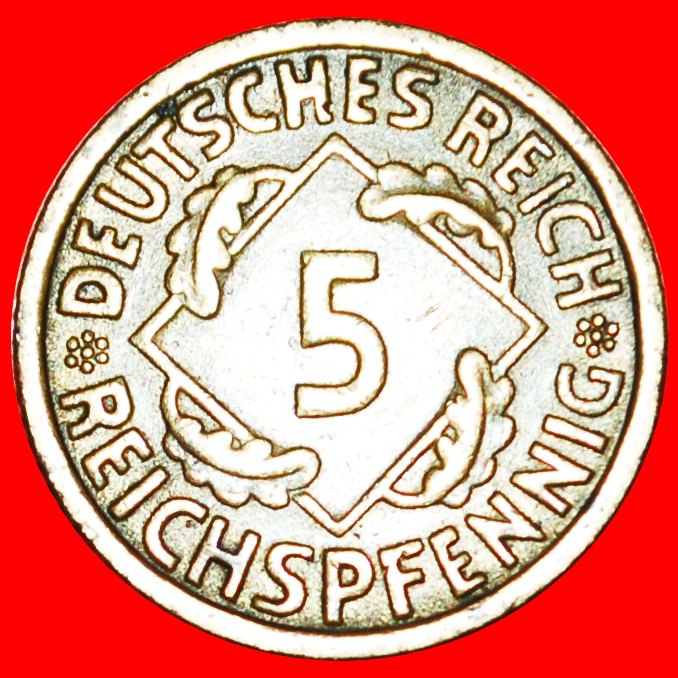  Ⰺ THIRD REICH (1933–1945): GERMANY ★ 5 REICHSPFENNIGS 1936D BAVARIA!★LOW START ★ NO RESERVE!   
