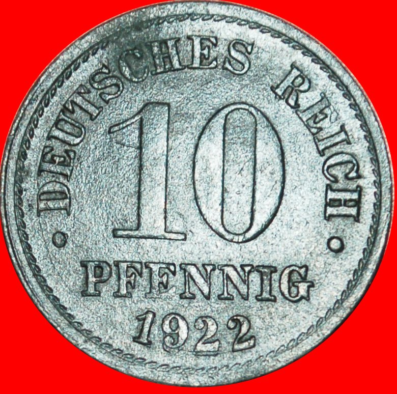  Ⰺ EAGLE (1916-1922): GERMANY ★ 10 PFENNIGS 1922! WILHELM II (1888-1918)★LOW START ★ NO RESERVE!   