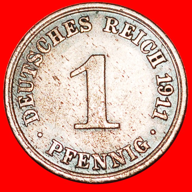  Ⰺ EAGLE (1890-1916): GERMANY★1 PFENNIG 1911A PRUSSIA! WILLIAM II (1888-1918)★LOW START ★ NO RESERVE!   