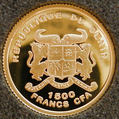  Benin 1500 Frances 2005, Au 999, 1,24 g fein   