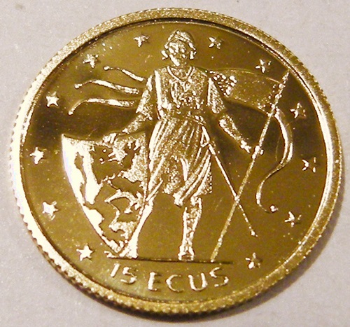  Gibraltar 15 Ecus 1995, Au 9999, 1,24 g fein, 2. Münze   