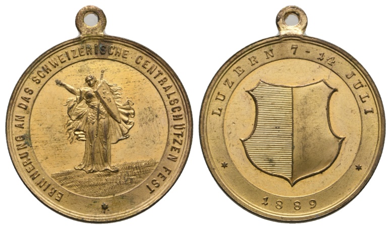  Luzern Schweizerische Centralschützenfest 1889, vergoldete Bronzemedaille; 11,01 g; Ø 32,3 mm   