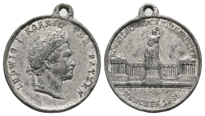  Ludwig I. Koenig von Bayern, Zinnmedaille 1888; 9,00 g; Ø 30,1 mm   