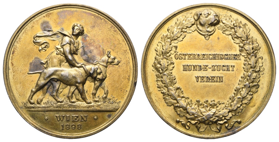  Wien 1898, Österreichischer Hunde-Zuchtverein; vergoldete Bronzemedaille; 40,63 g; Ø 51 mm   