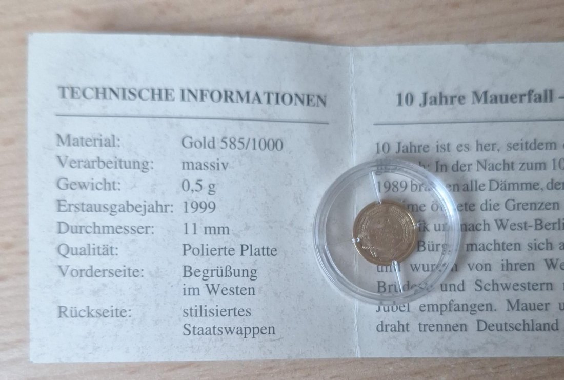  Gold Medaille 10 Jahre Mauerfall, Trabi, 585er Gold   