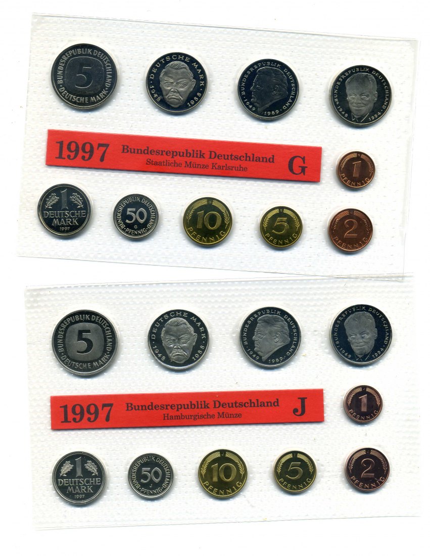  Original Kursmünzensatz 1997 stempelglanz A,D,F,G+J komplett im Blister   