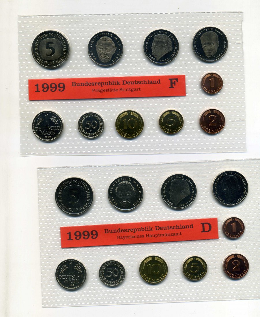  Original Kursmünzensatz 1999 stempelglanz A,D,F,G+J komplett im Blister   