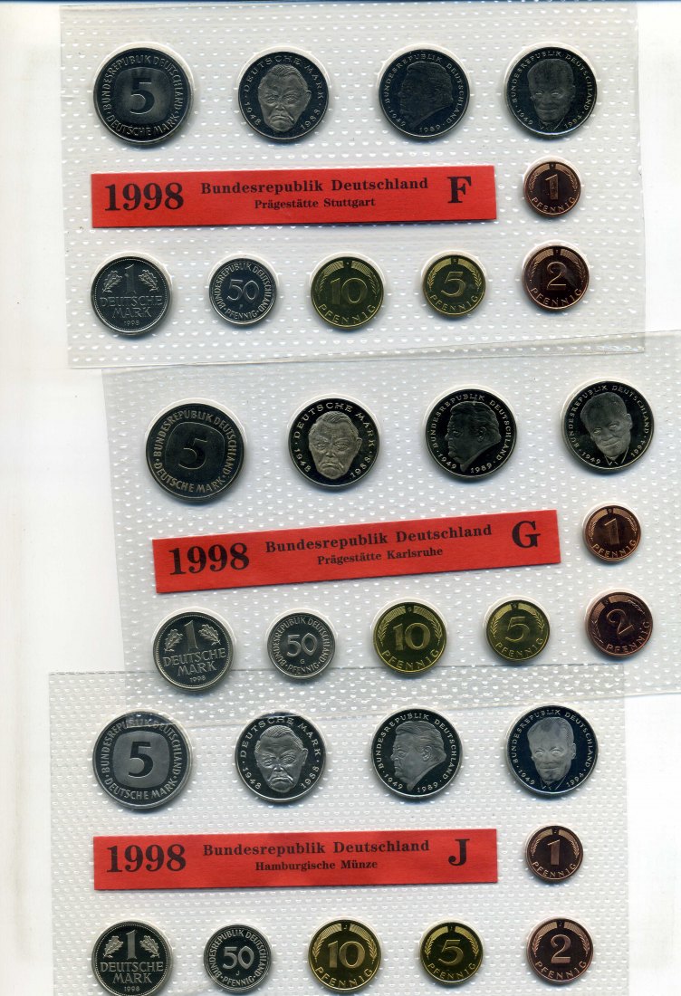  Original Kursmünzensatz 1998 stempelglanz A,D,F,G+J komplett im Blister   