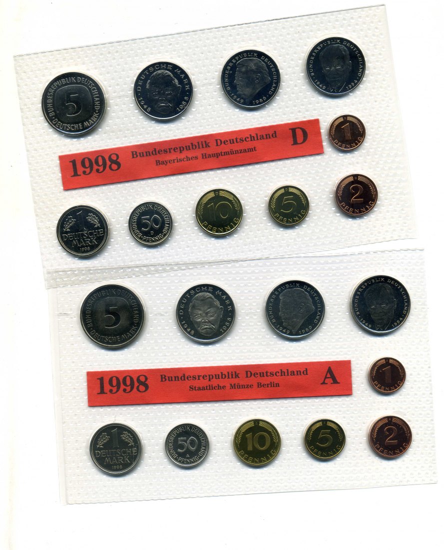  Original Kursmünzensatz 1998 stempelglanz A,D,F,G+J komplett im Blister   