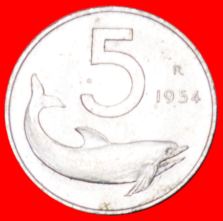 Ⰺ 2 SOLD DOLPHIN and RUDDER (1951-2001): ITALY ★ 5 LIRAS 1954R NEW TYPE ★LOW START ★ NO RESERVE!