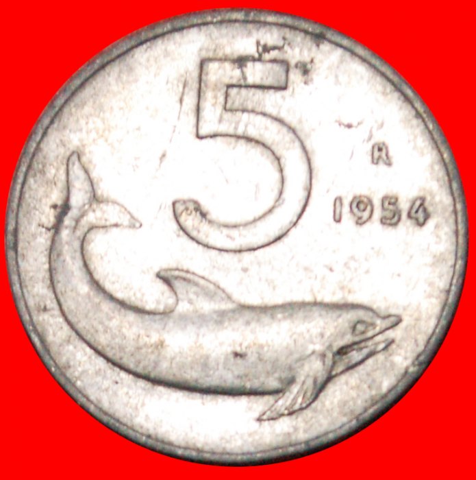 Ⰺ 2 SOLD DOLPHIN and RUDDER (1951-2001): ITALY ★ 5 LIRAS 1954R OLD TYPE ★LOW START ★ NO RESERVE!