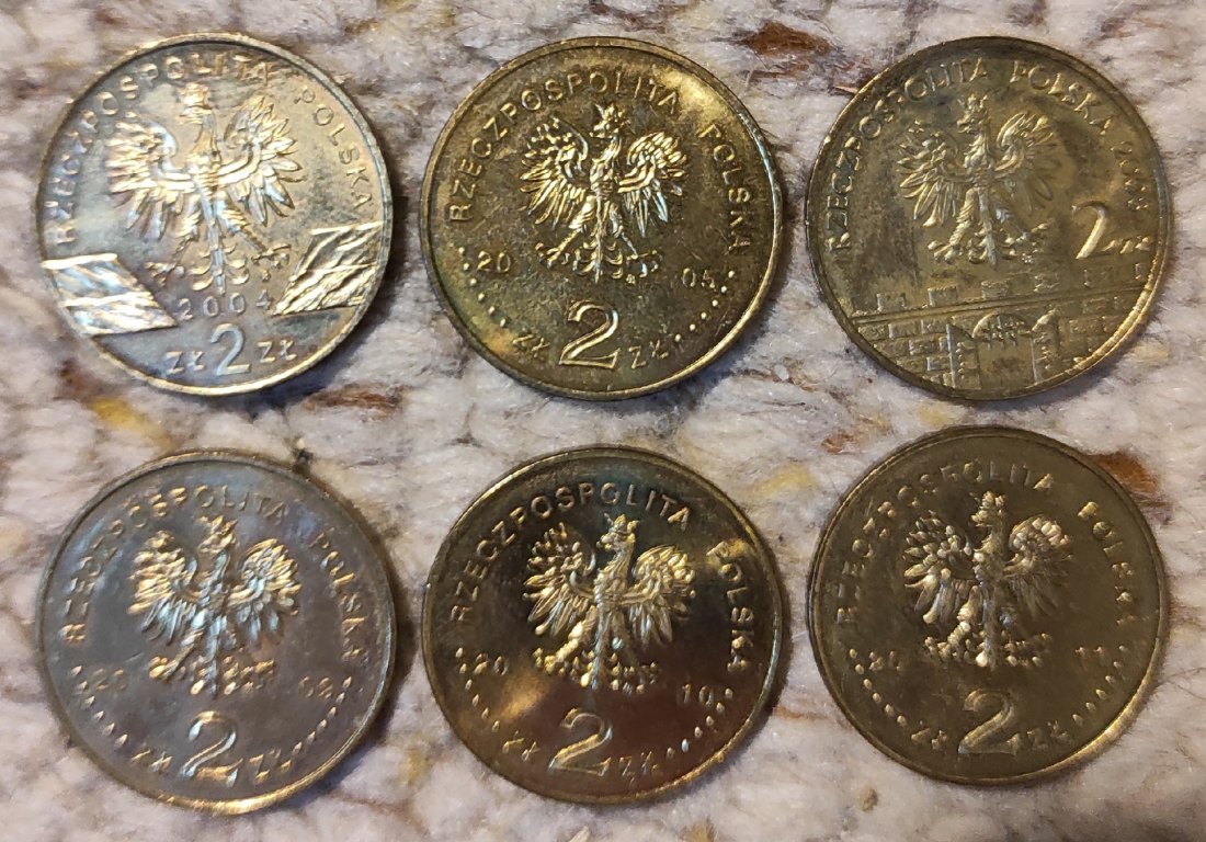  d017: Polen 6 x 2 Zlote, super erhalten fast Prägefrisch   