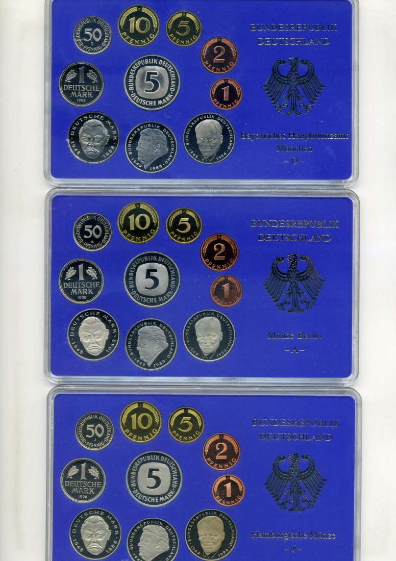  Original Kursmünzensatz 1995 PP A,D,F,G+J komplett OVP   
