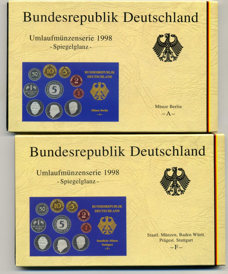  Original Kursmünzensatz 1998 PP A,D,F,G+J komplett OVP   