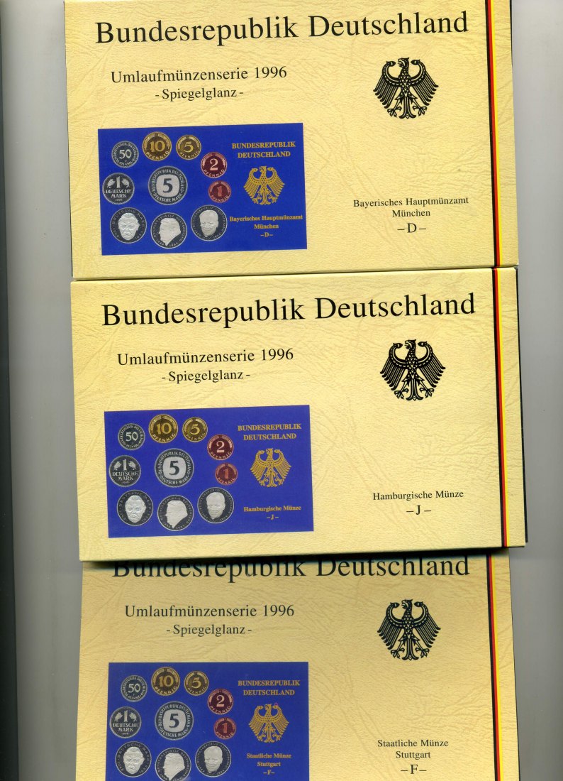 Original Kursmünzensatz 1996 PP A,D,F,G+J komplett OVP