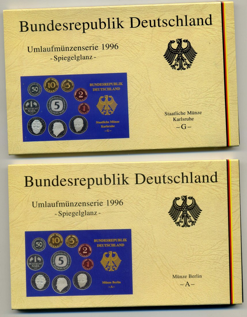  Original Kursmünzensatz 1996 PP A,D,F,G+J komplett OVP   