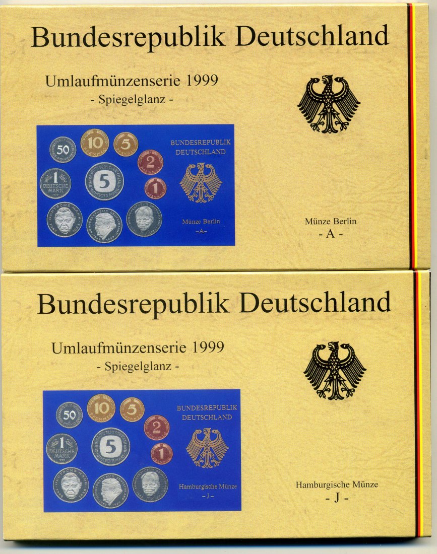  Original Kursmünzensatz 1999 PP A,D,F,G+J komplett OVP   
