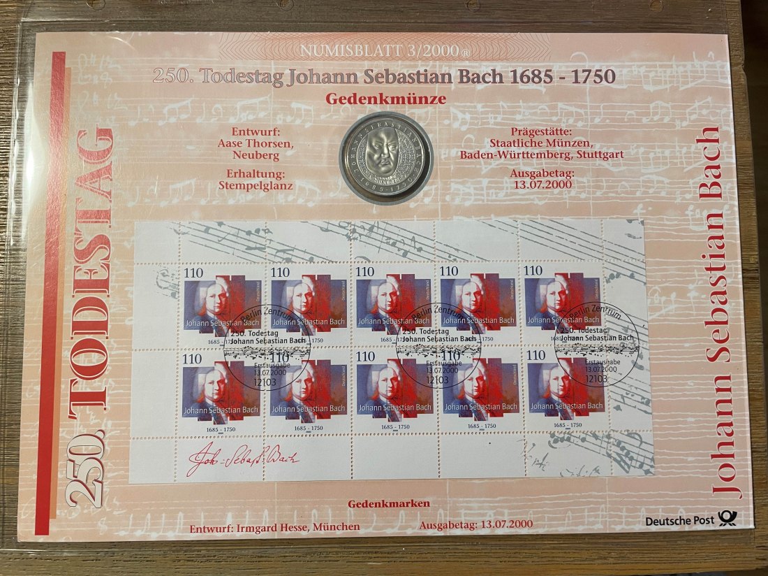  Numisblatt 3/2000 Johann Sebastian Bach 10 DM 925er silber   