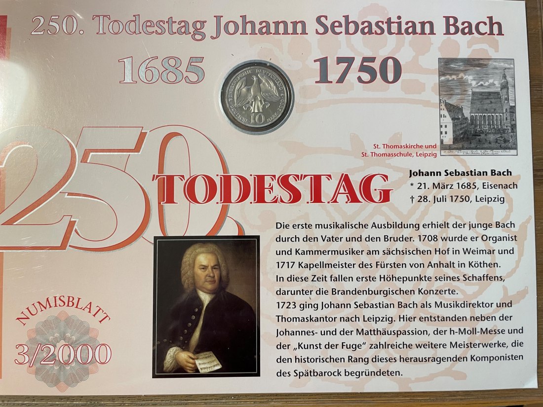  Numisblatt 3/2000 Johann Sebastian Bach 10 DM 925er silber   