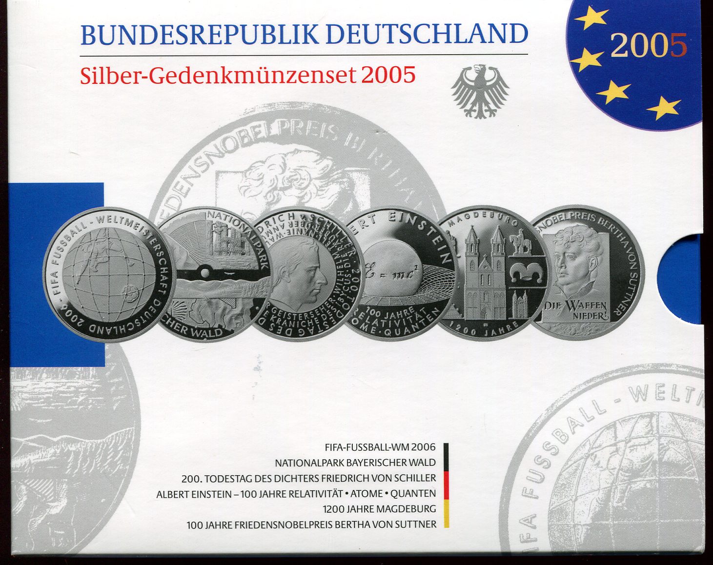  BRD 6x 10 Euro im Silber-Gedenkmünzenset 2005 in Spiegelglanz   