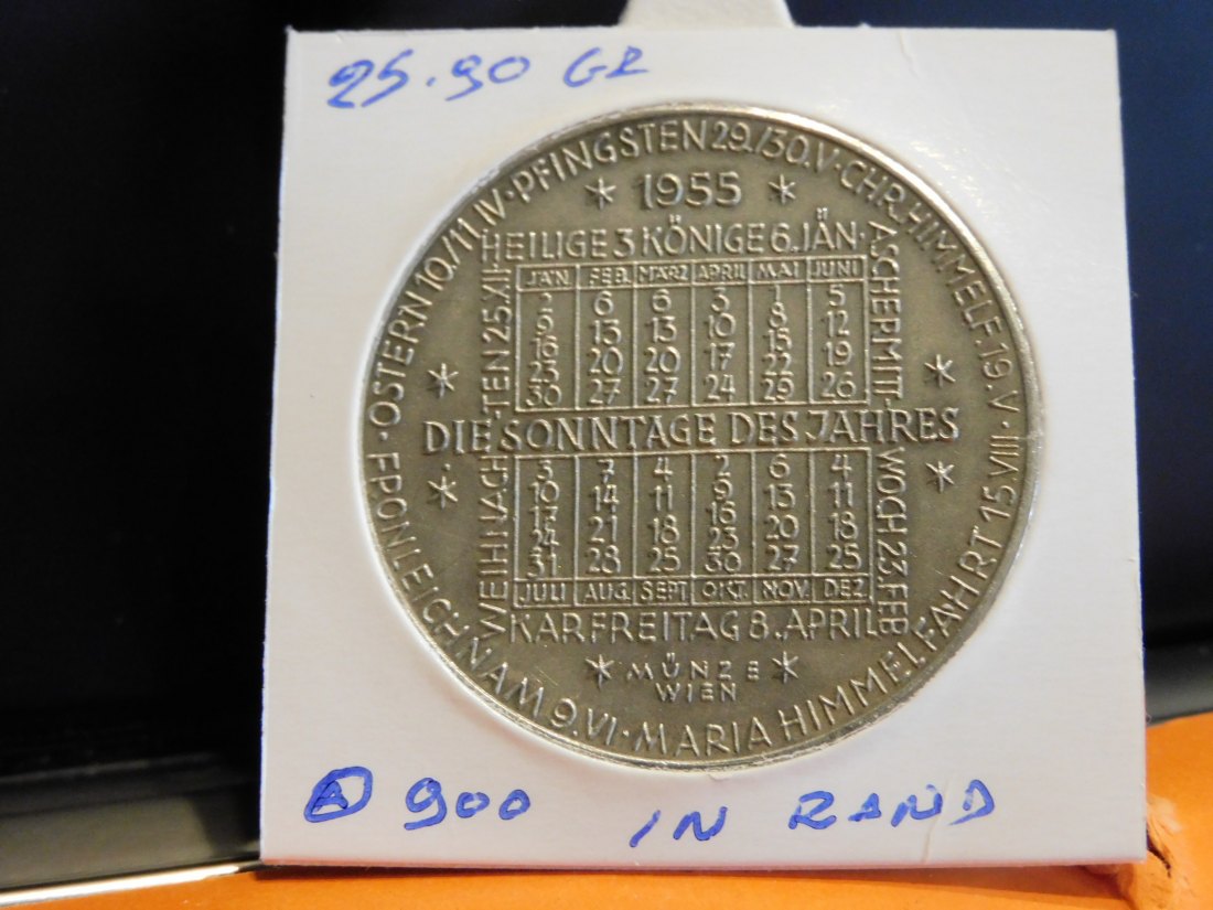  AUSTRIA 1955 CALENDAR MEDAL.GRADE-PLEASE SEE PHOTOS.   