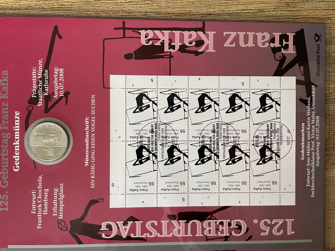  Numisblatt 10 Euro Münze 925er Franz Kafka 2008   