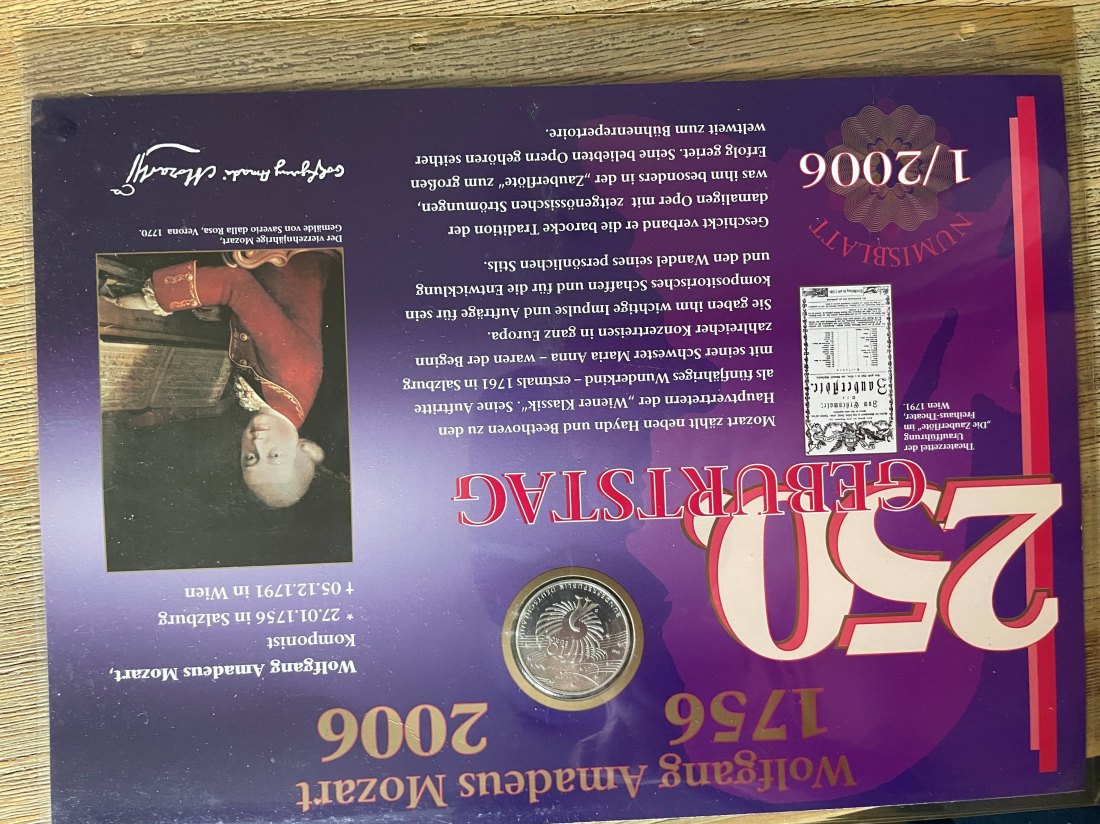  Numisblatt 1/2006 10 Euro Münze 925er Wolfgang Amadeus Mozart   