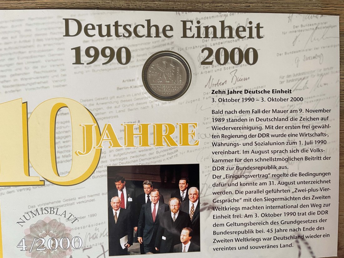  Numisblatt 4/2000 10 Jahre Deutsche Einheit 10 DM 925er silber   