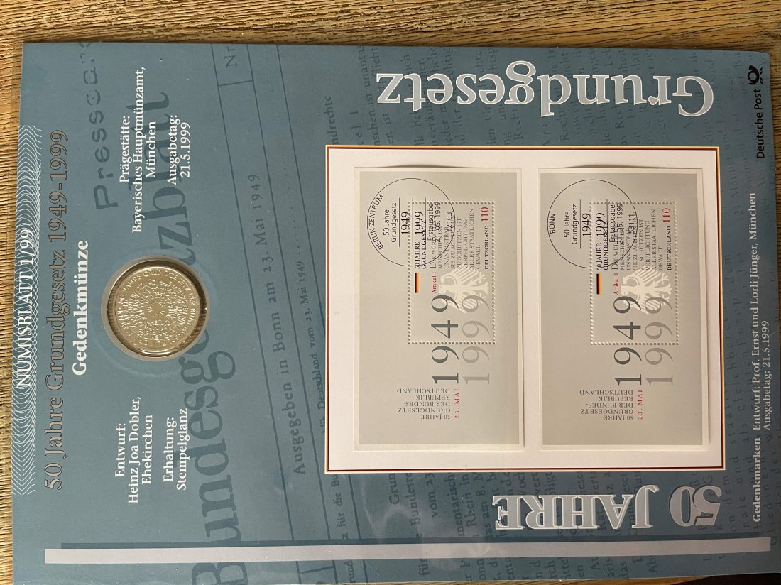  Numisblatt 1/1999 50 Jahre Grundgesetz 10 DM 925er silber   