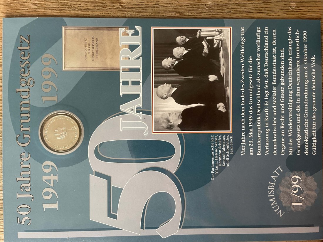  Numisblatt 1/1999 50 Jahre Grundgesetz 10 DM 925er silber   