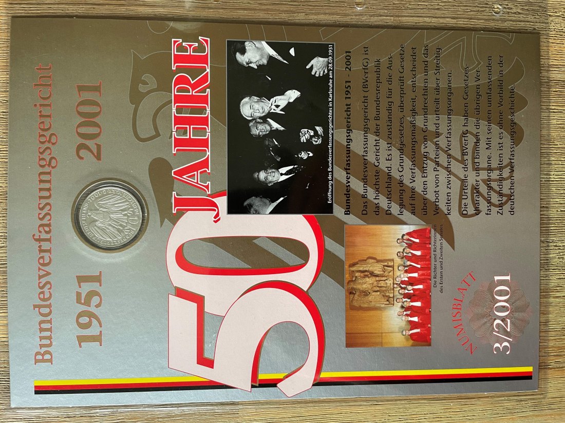  Numisblatt 3/2001 50 Jahre Bundesverfassungsgericht 10 DM 925er silber   