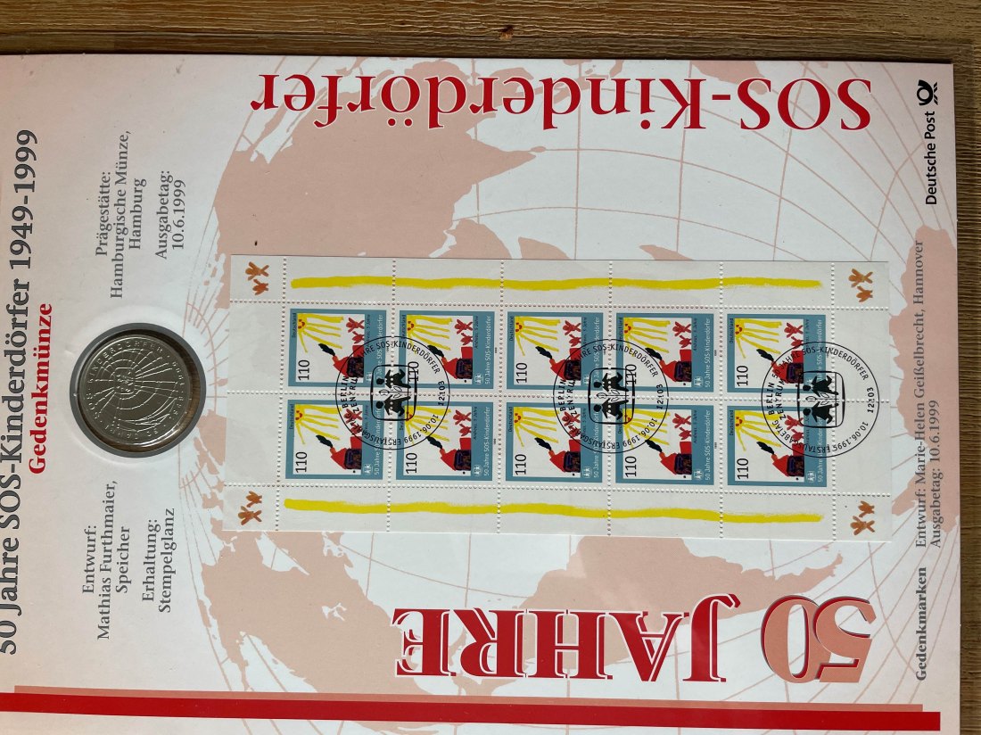  Numisblatt 2/1999 50 Jahre SOS Kinderdörfer 10 DM 925er silber   