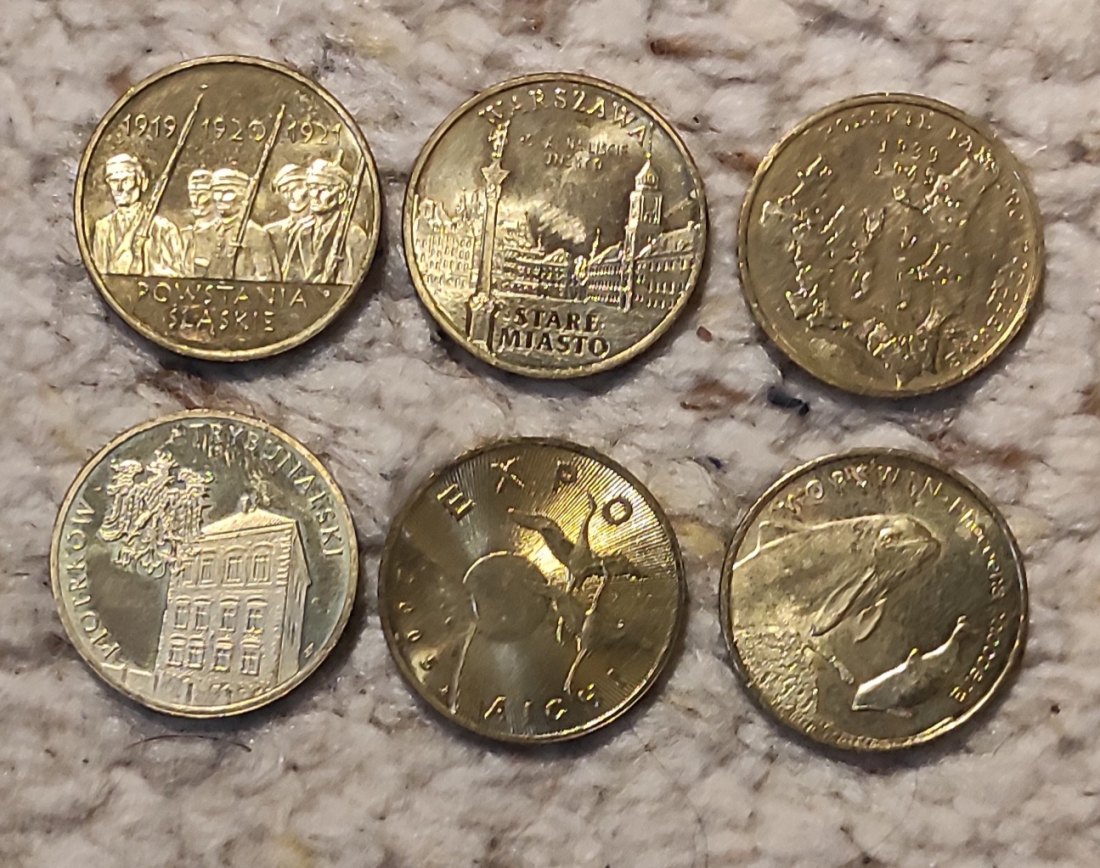  d018: Polen 6 x 2 Zlote, super erhalten fast Prägefrisch   