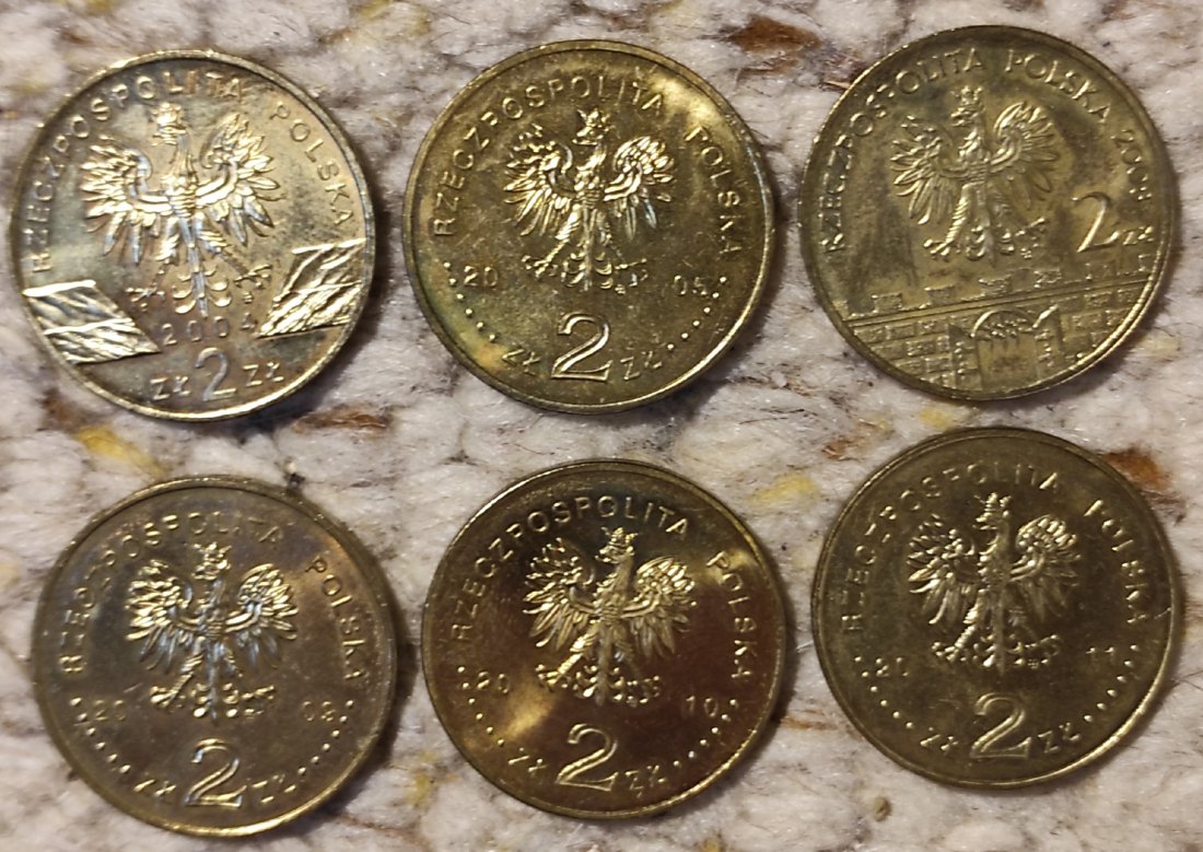  d018: Polen 6 x 2 Zlote, super erhalten fast Prägefrisch   