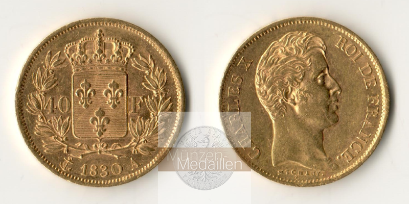 Frankreich, Charles 1824-1830. MM-Frankfurt Feingold: 11,62g 40 Francs 1830 A 