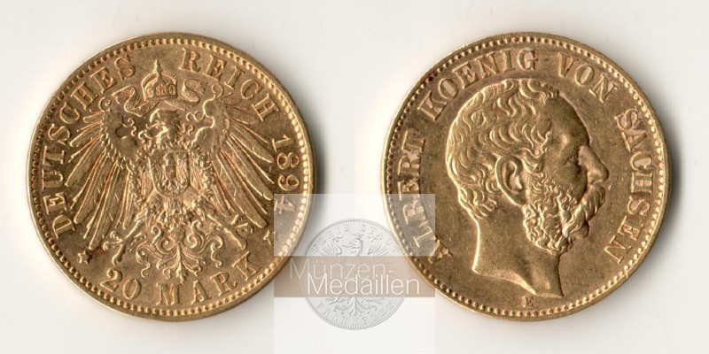 Dt. Kaiserreich Sachsen, Albert MM-Frankfurt KM#1248 Feingold: 7,17g 20 Mark (1894-1995) 1894 E 