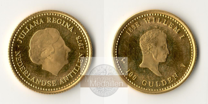 Niederlande (Antillen) MM-Frankfurt  Feingewicht: 6,05g Gold 100 Gulden 1978 