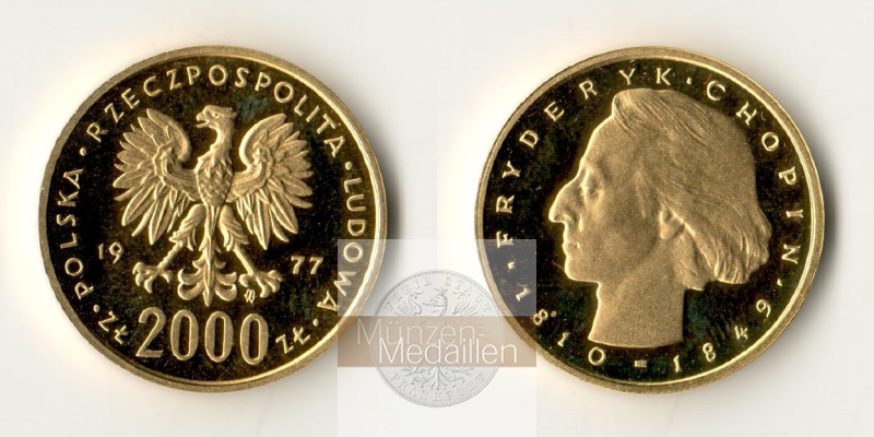 Polen MM-Frankfurt Feingewicht: 7,20g Gold 2000 Zloty 1977 vorzüglich aus PP