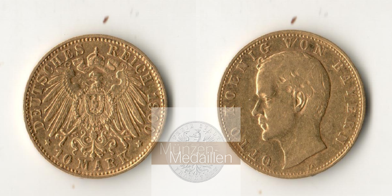 Deutsches Kaiserreich Bayern, Otto. MM-Frankfurt Feingold: 3,58g 10 Mark 1900 D 