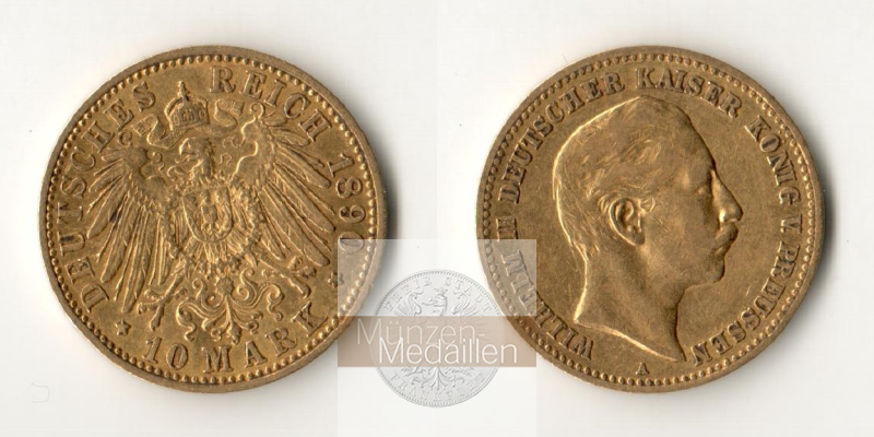 Deutsches Kaiserreich, Preussen MM-Frankfurt KM#520 Feingold: 3,58g Wilhelm II 10 Mark 1890 A 