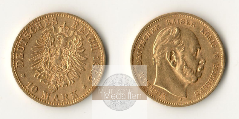 Preussen, Kaiserreich  10 Mark MM-Frankfurt KM#504 Feingold: 3,58g Wilhelm I 1888 A (1874-18) 
