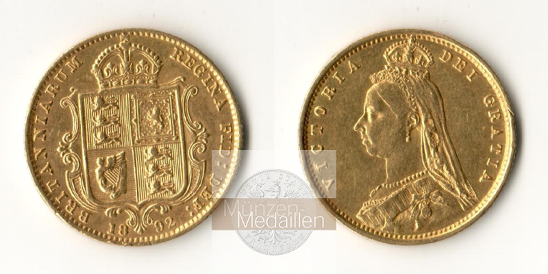 Grossbritannien, Victoria 1837-1901. MM-Frankfurt Feingold: 3,66g 1/2 Sovereign Wappentyp 1892 