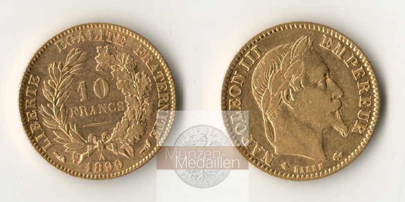 Frankreich MM-Frankfurt Feingold: 2,9g 10 Francs 1899 A 