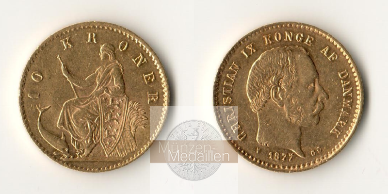 Dänemark, Christian IX. (1873-1906) MM-Frankfurt KM#790 Feingold: 4,03g 10 Kroner 1877 