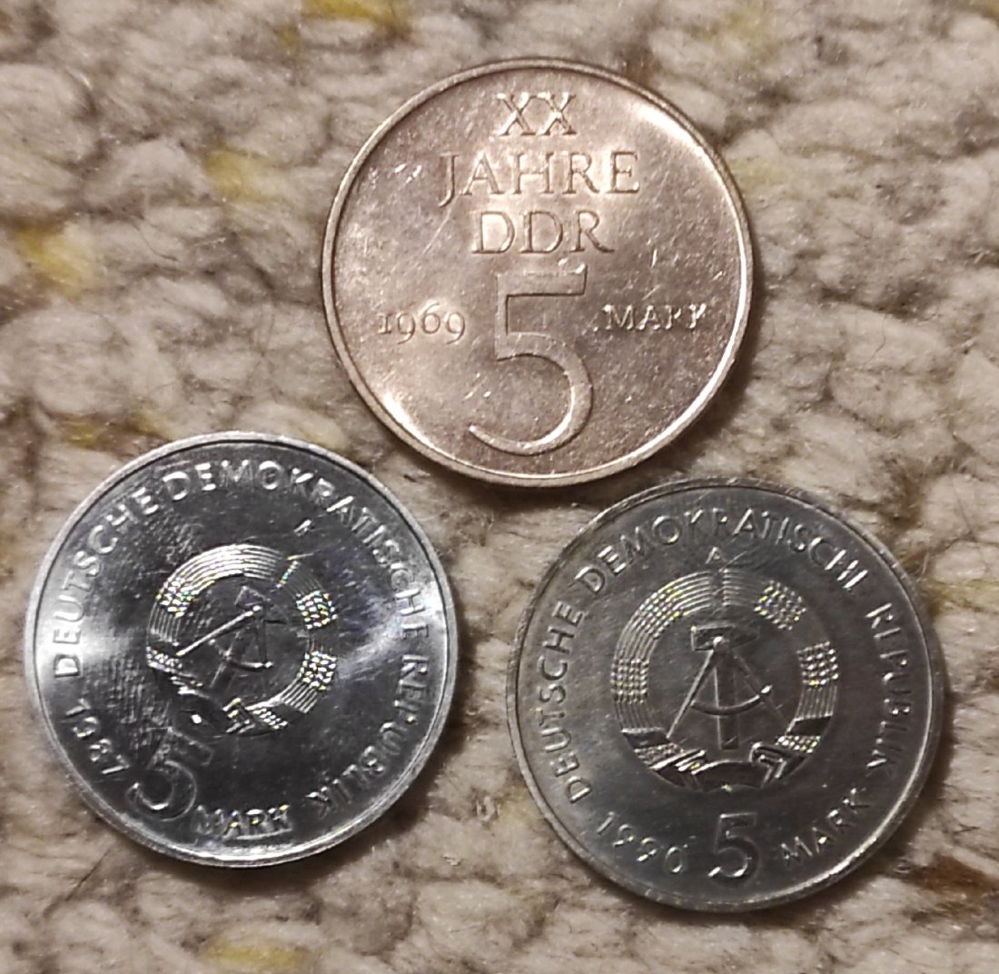  d021: DDR Münzlot mit 3 Münzen 3 x 5 Mark,   
