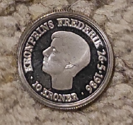  Dänemark 10 Kronen 1986 SILBER, 18. Jahrestag – Geburt von Kronprinz Frederik   