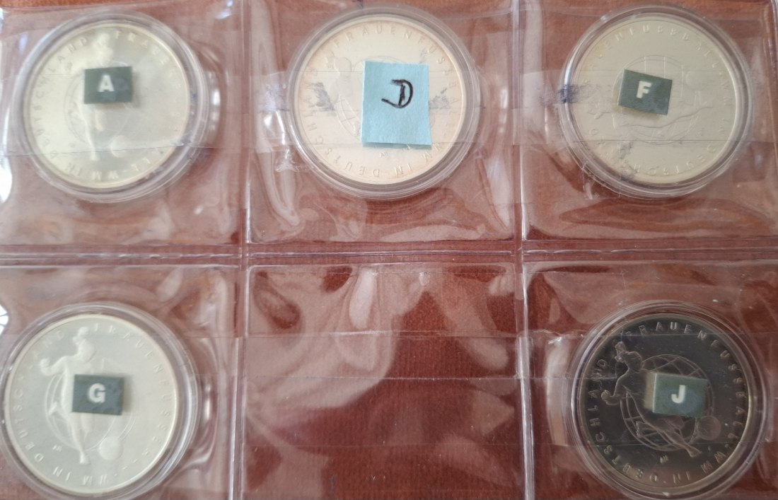  Deutschland Frauen Fußball WM 5 x 10 Euro 2011 Silber 625/1000 kompletter Satz ADFGJ   