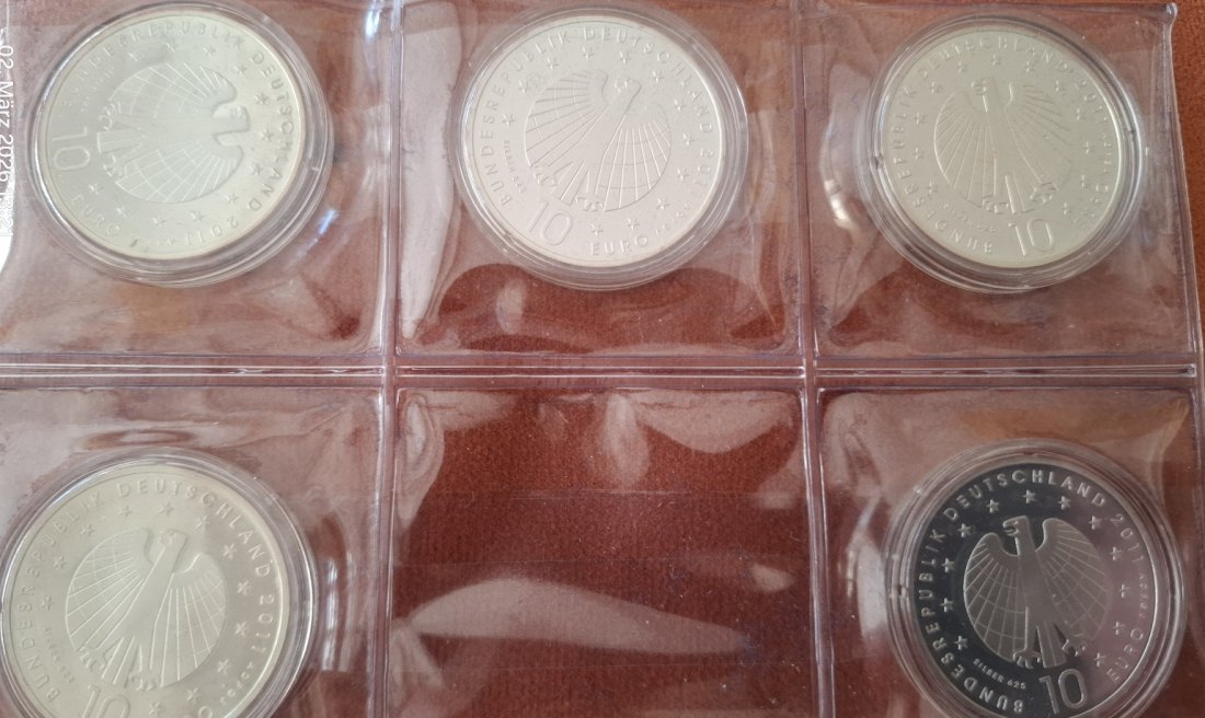  Deutschland Frauen Fußball WM 5 x 10 Euro 2011 Silber 625/1000 kompletter Satz ADFGJ   